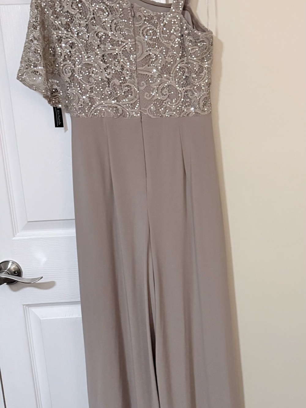 Beaded One-Shoulder Taupe Jumpsuit